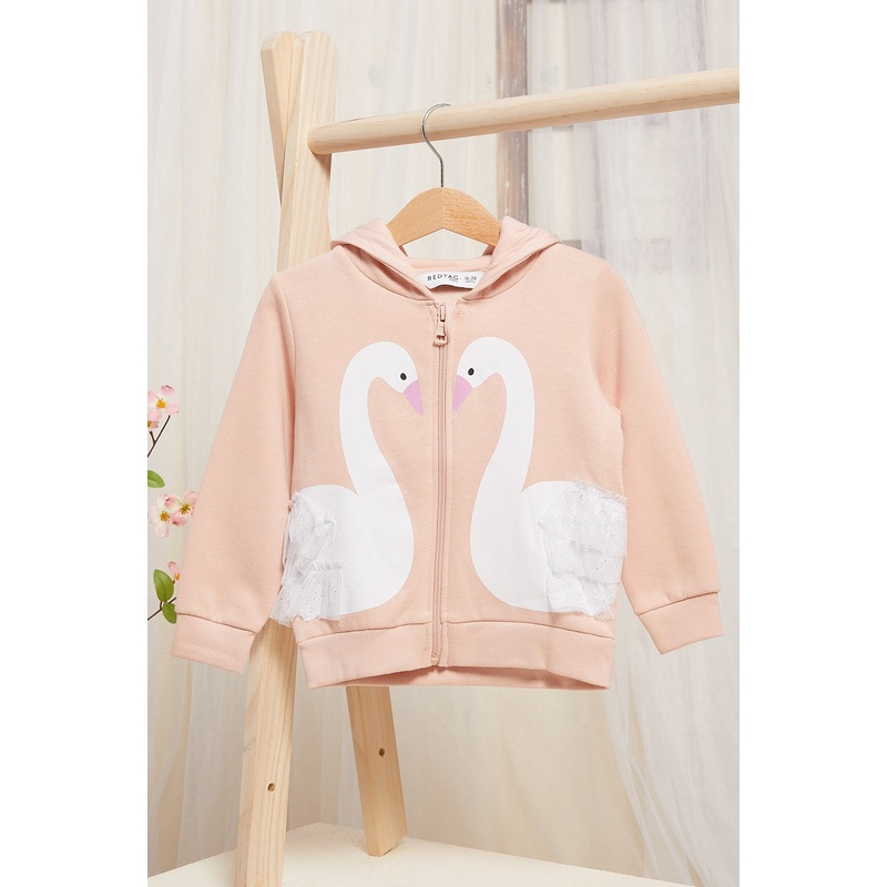 Infant Girls Pink Zip Thru Hooded Sweatshirt