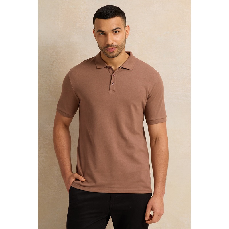Men Beige Basic Pique Polo Shirt