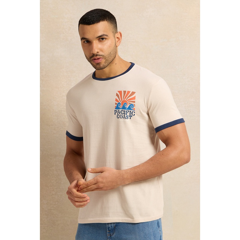 Men Beige Printed T-Shirt|Small|Medium|Large|X-Large|XX-Large