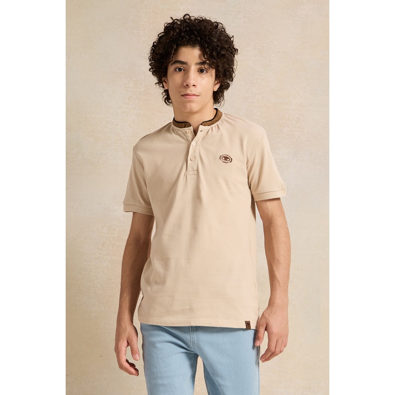 Senior Boys Beige Embroidered Polo Shirt