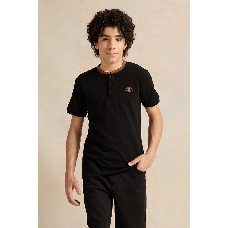 Senior Boys Black Embroidered Polo Shirt