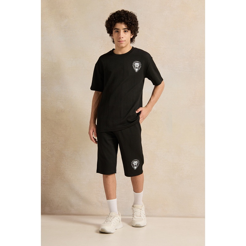 Senior Boys Black Jacquard Casual Set (2 Piece)