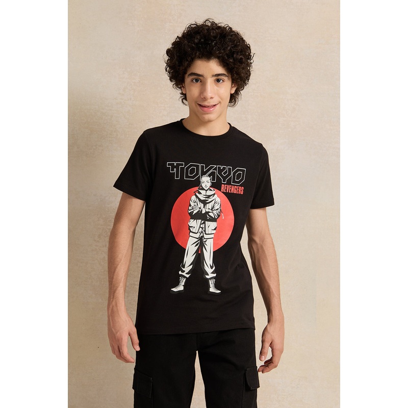 Senior Boys Black Printed T-Shirt