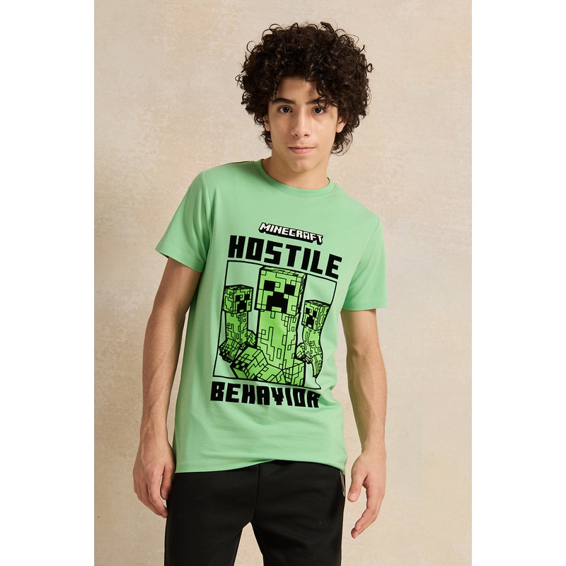 Senior Boys Green Printed  T-Shirt