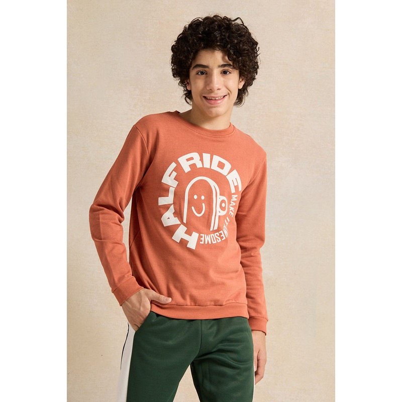 Senior Boys Orange Printed Sweatshirt