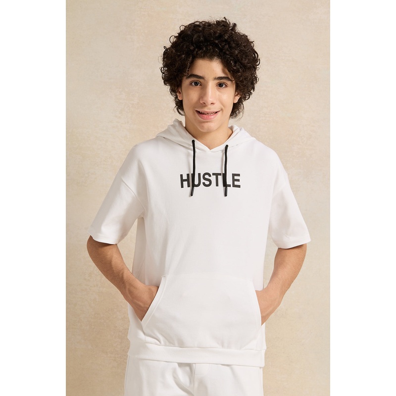 Senior Boys White Oversize Hooded Sweatshirt