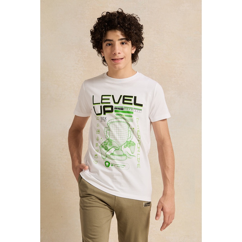Senior Boys White Printed T-Shirt