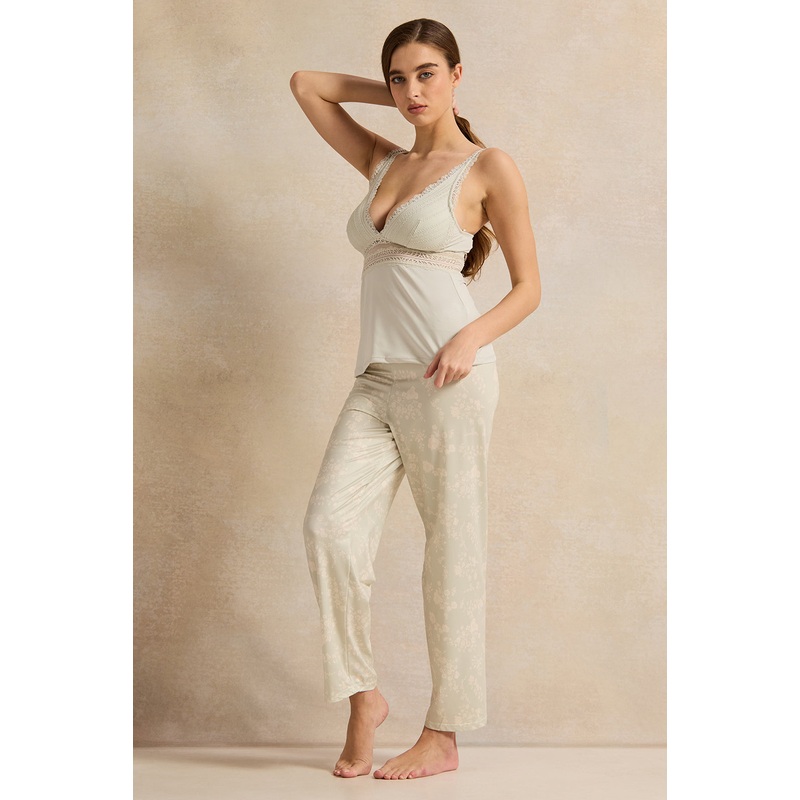 Women Mint Printed Long Pants Cami Set (2 Piece)