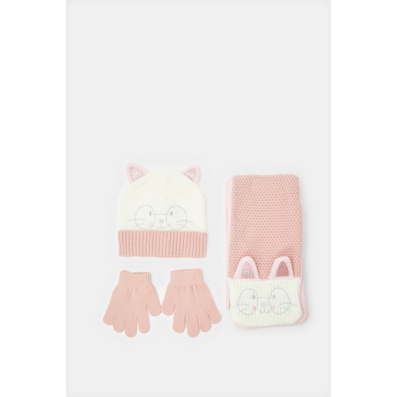 Women Pink And White Knitted Set (3 Piece)