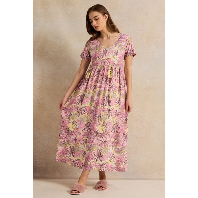 Women Pink Floral Printed Nightgown