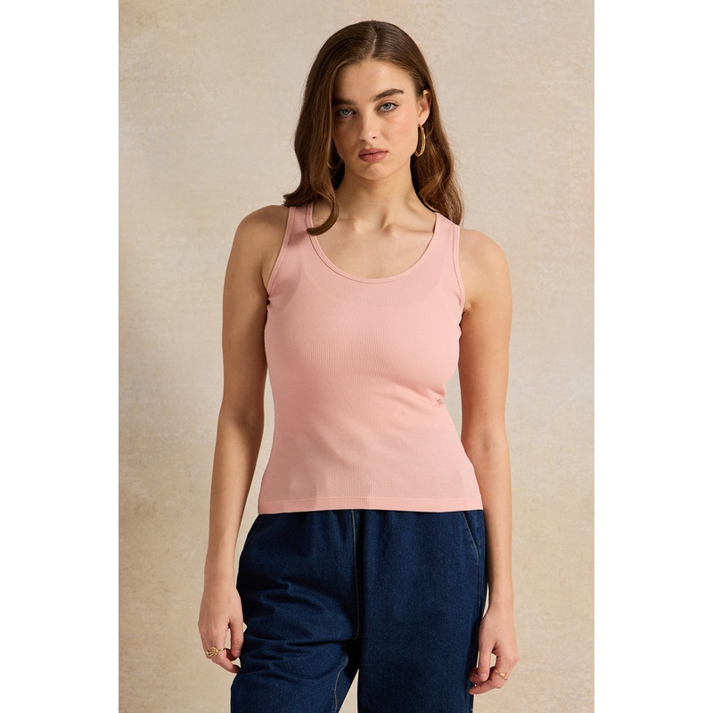 Women Pink Plain Ribbed Vest|UK8|UK10|UK12|UK14|UK16|UK18