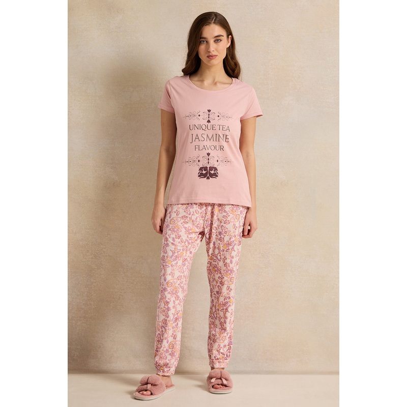 Women Pink Printed Pyjama Set (2 Piece)