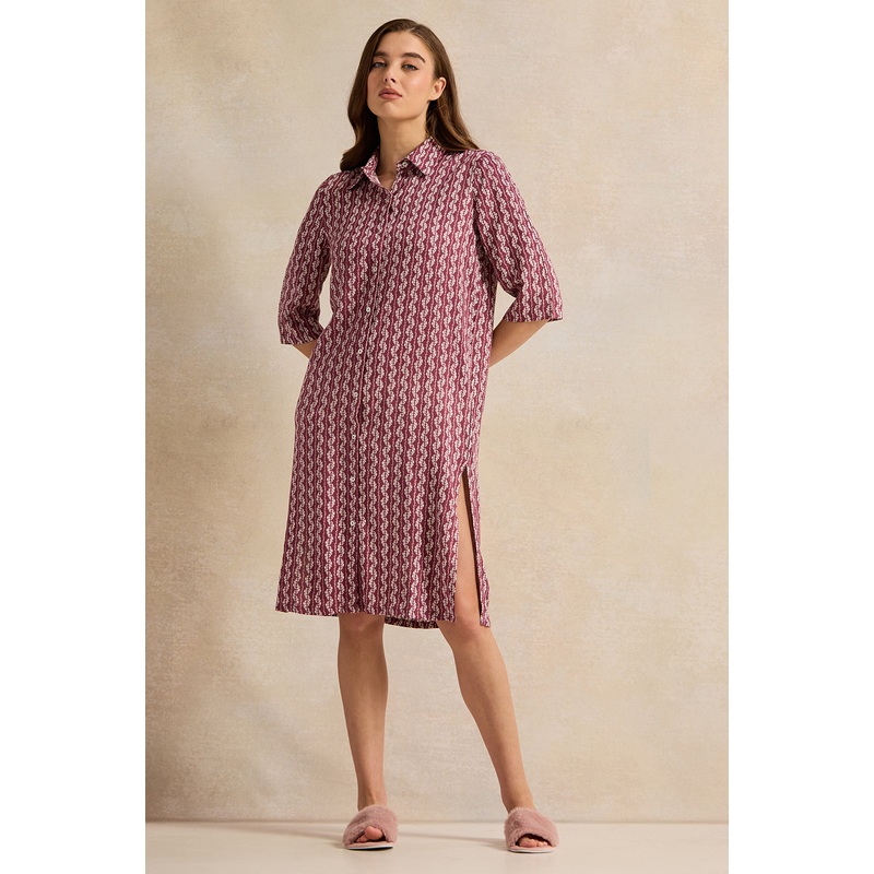 Women Red Printed Nightshirt Dress