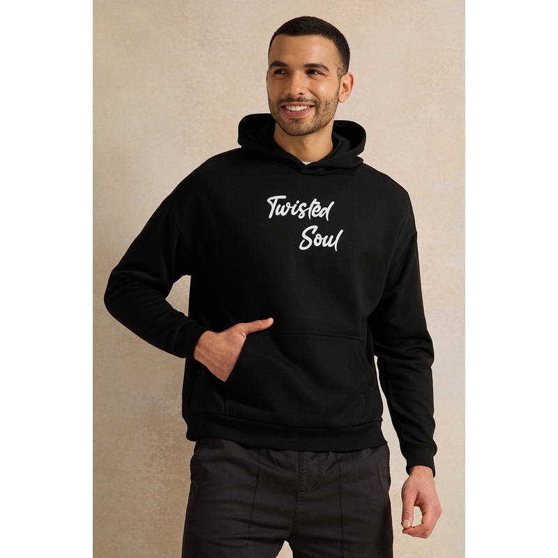 Men Black Oversize Hooded Sweatshirt