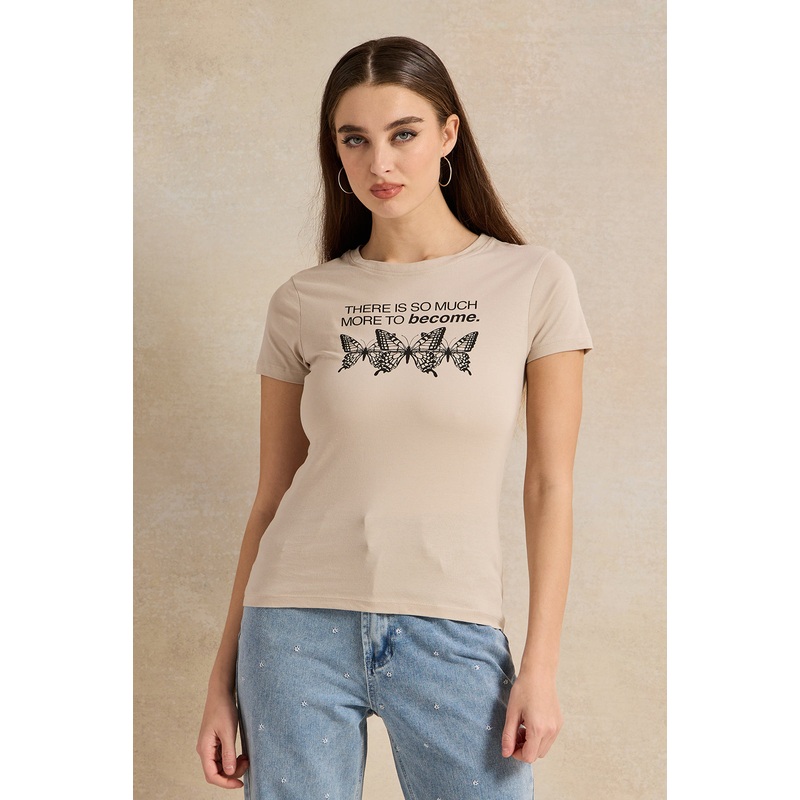 Women Beige Printed T-Shirt|UK8|UK10|UK12|UK14|UK16|UK18