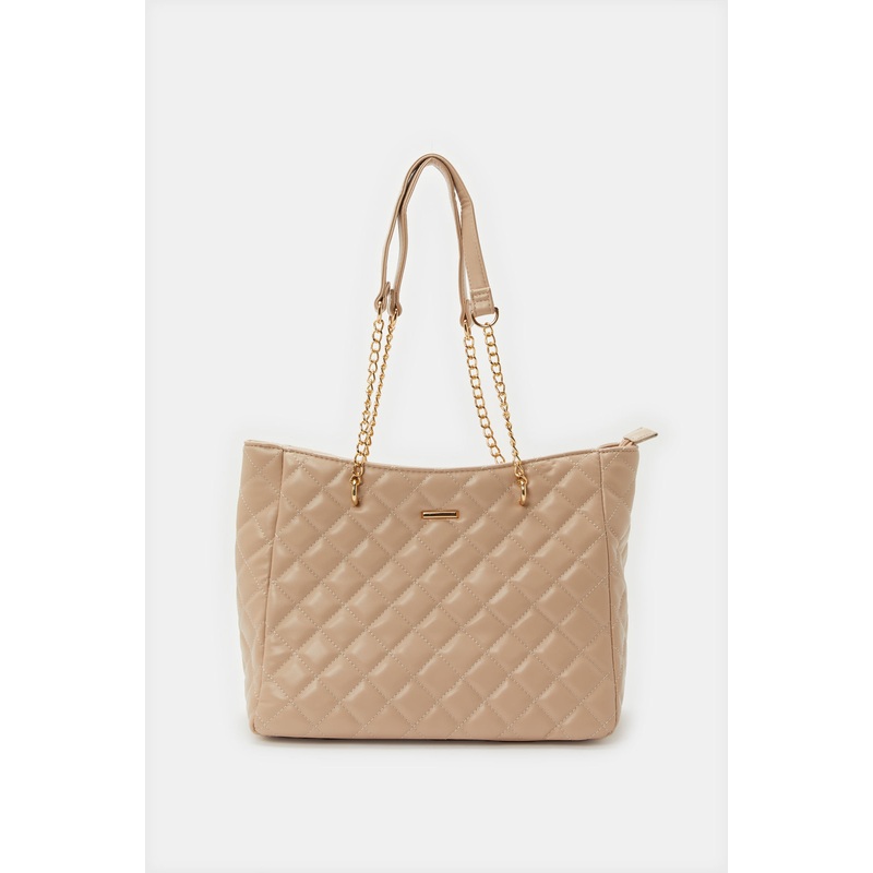 Women Beige Quilted Handbag