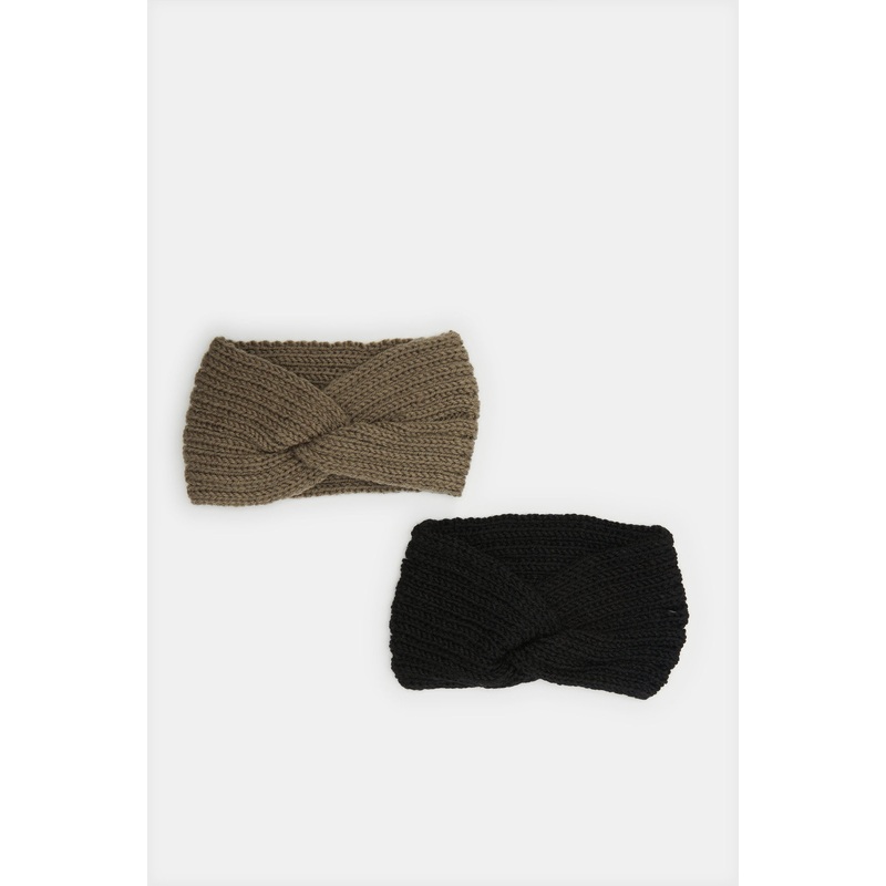 Women Black And Brown Knitted Headwarmer Set (Pack Of 2)