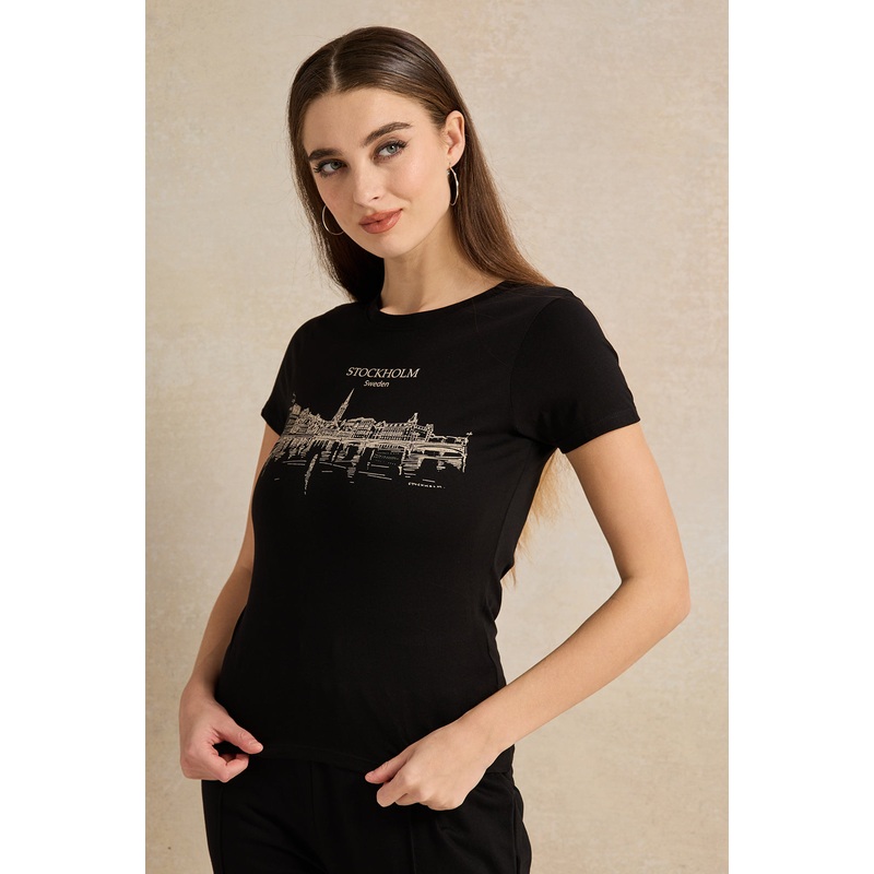 Women Black Printed T-Shirt|UK8|UK10|UK12|UK14|UK16|UK18