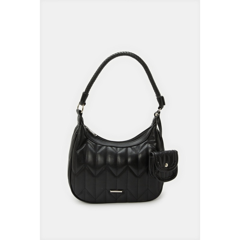 Women Black Quilted Day Bag With Small Coin Pouch