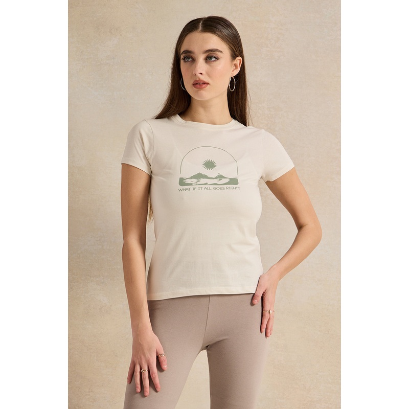 Women Cream Printed T-Shirt|UK8|UK10|UK12|UK14|UK16|UK18