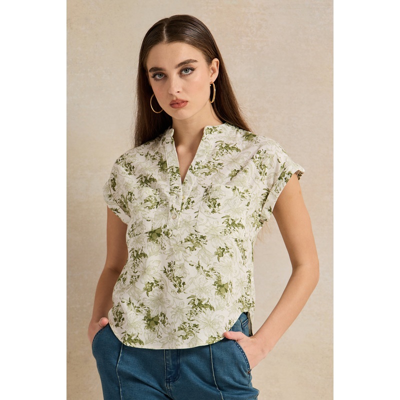 Women Green Floral Print Top|UK8|UK10|UK12|UK14|UK16|UK18