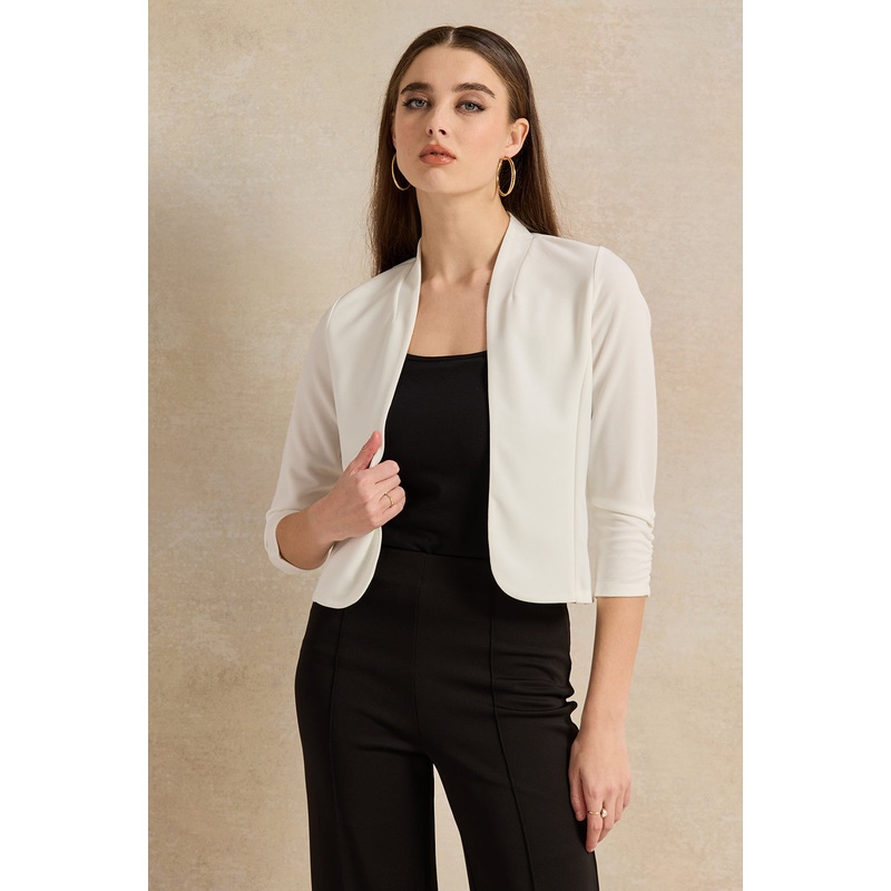 Women Ivory Cropped Long Sleeve Jacket