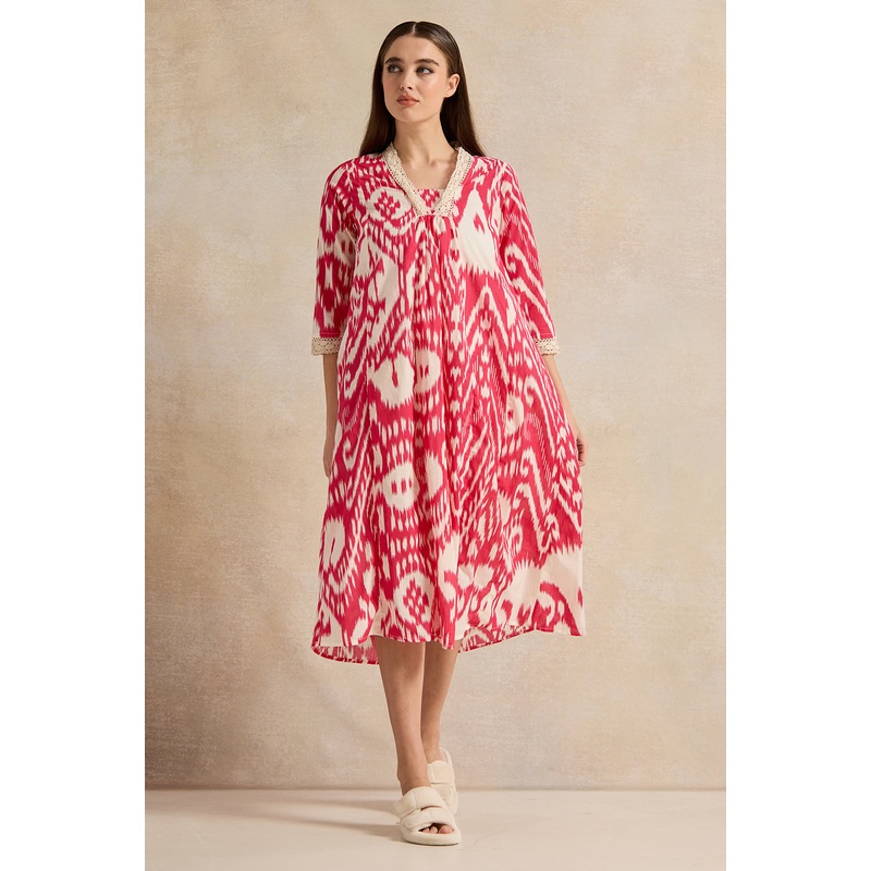 Women Red Abstract Printed Nightgown