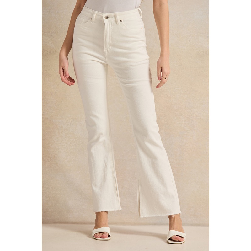 Women White 5-Pocket Flared Denim Jeans