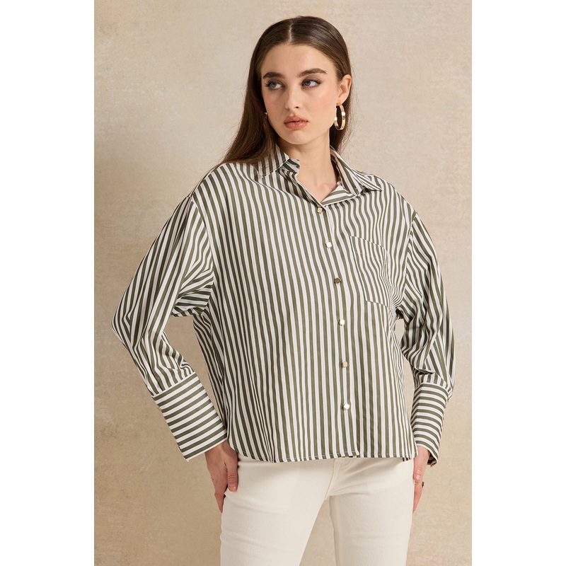 Women White And Black Striped Oversized Shirt
