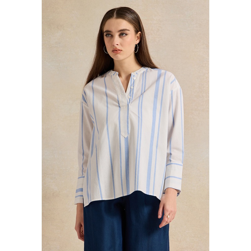 Women White And Blue Striped Blouse
