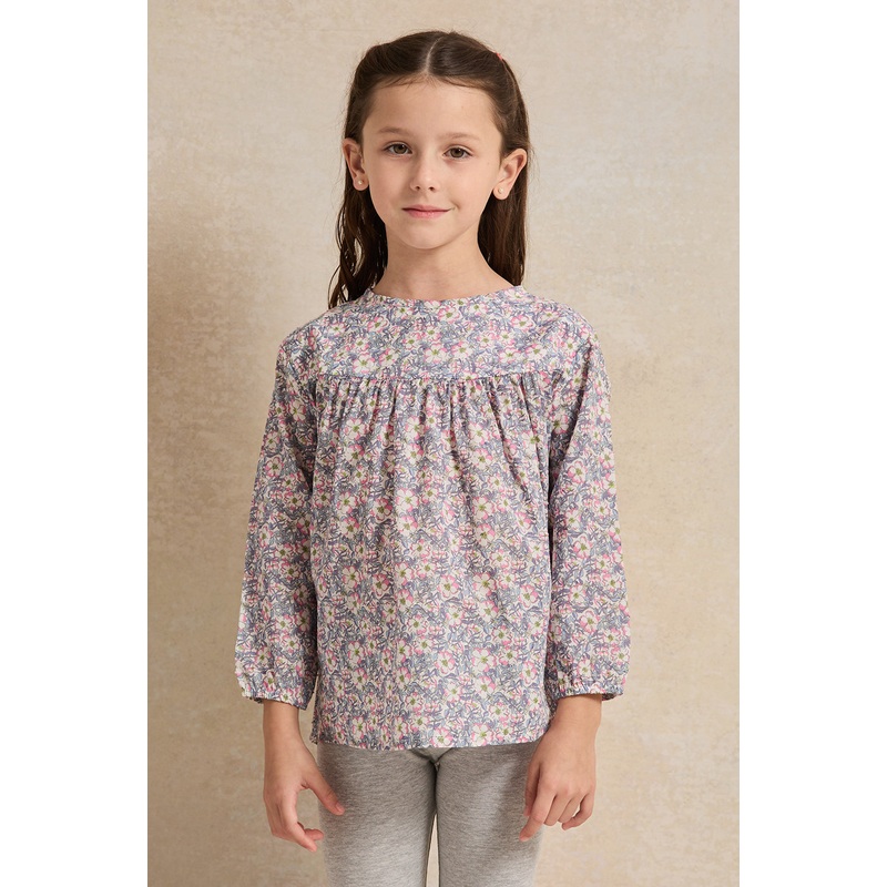 Girls Blue Floral Print Blouse