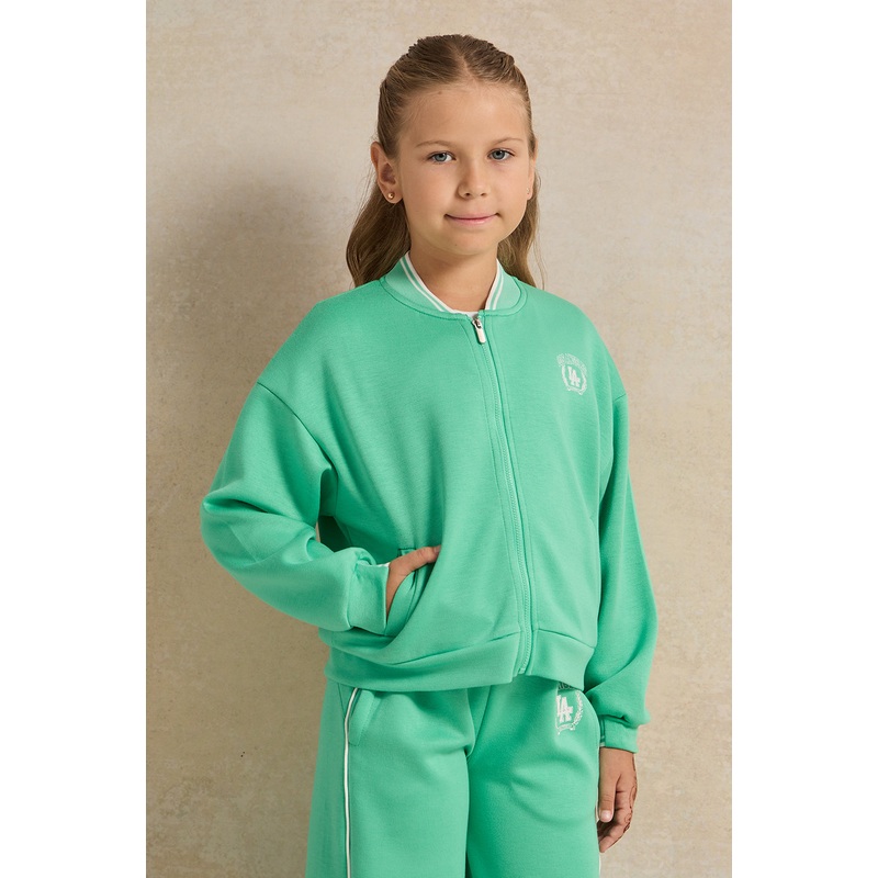 Girls Green Placement Print Sweatshirt