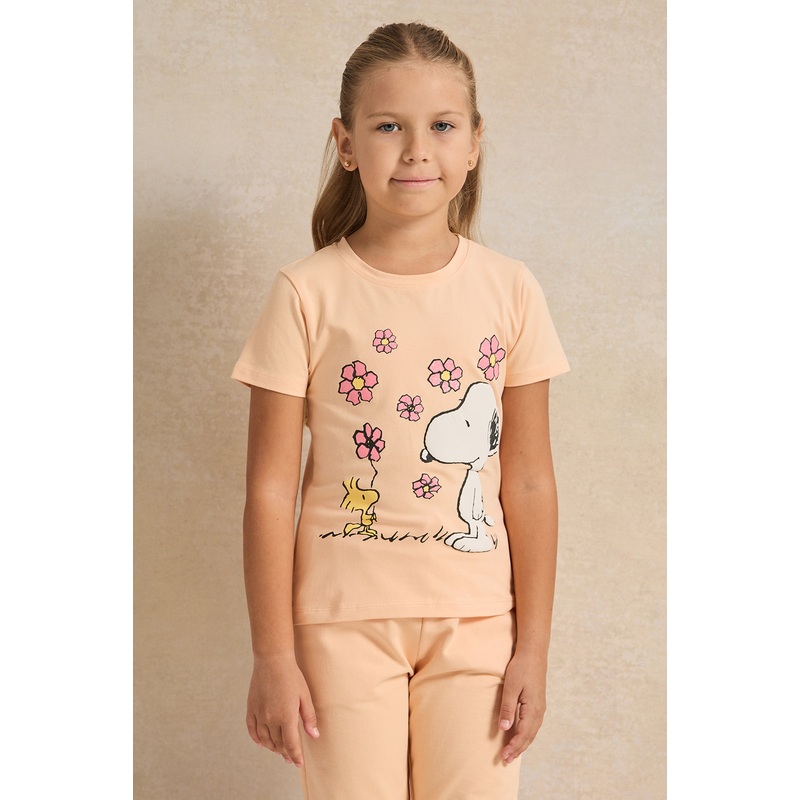 Girls Orange Snoopy Print T Shirt