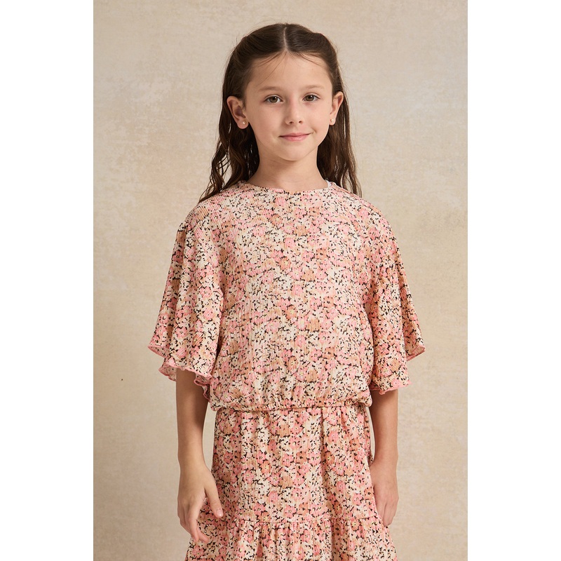Girls Pink Ditsy Floral Print Blouse