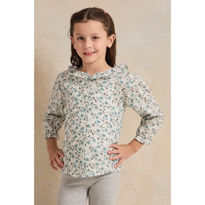 Girls White Button Front Blouse