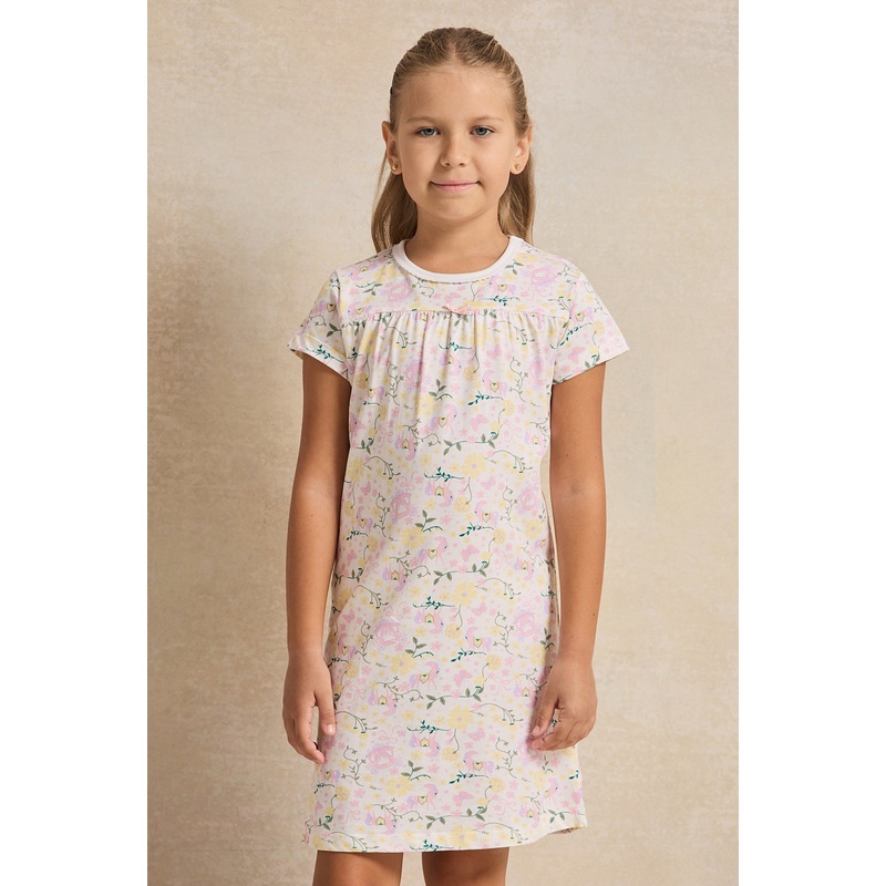 Girls White Printed Nightshirt