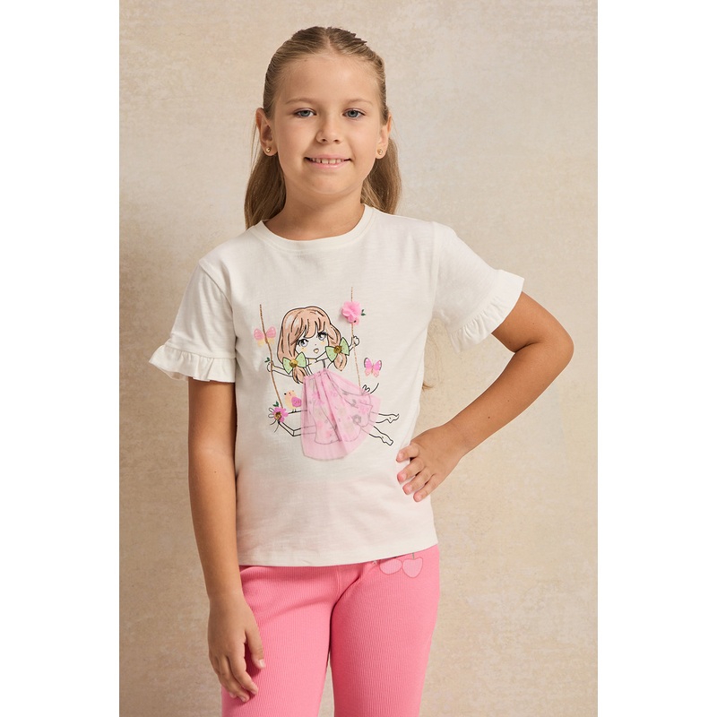 Girls White Printed T-Shirt|2-3 Years|3-4 Years|4-5 Years|5-6 Years|6-7 Years|7-8 Years