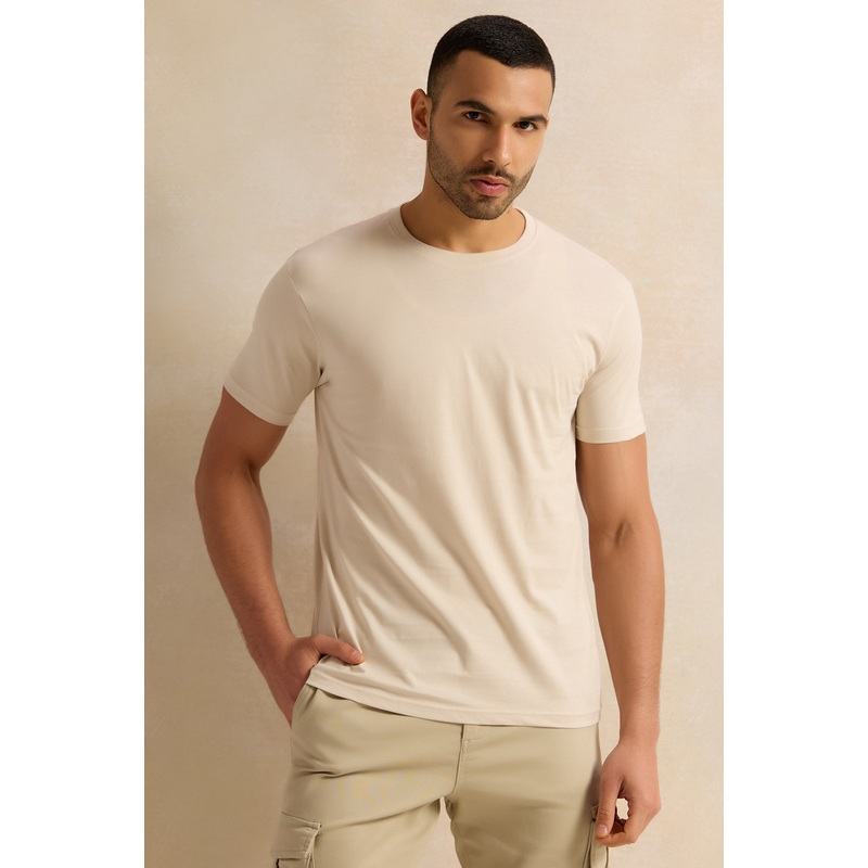 Men Beige Solid T-Shirt|Small|Medium|Large|X-Large|XX-Large