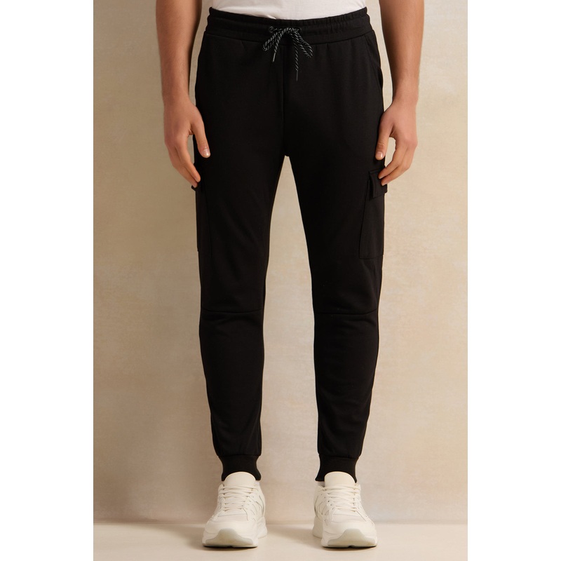 Men Black Cargo Pocket Active Track Pants