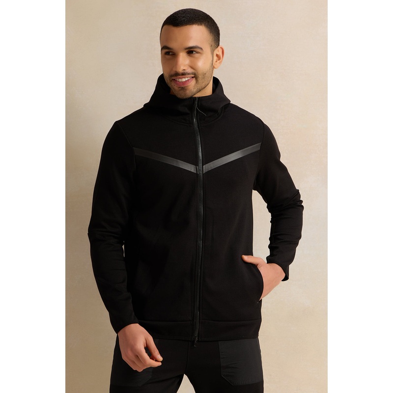 Men Black Hooded Active Sweatshirt