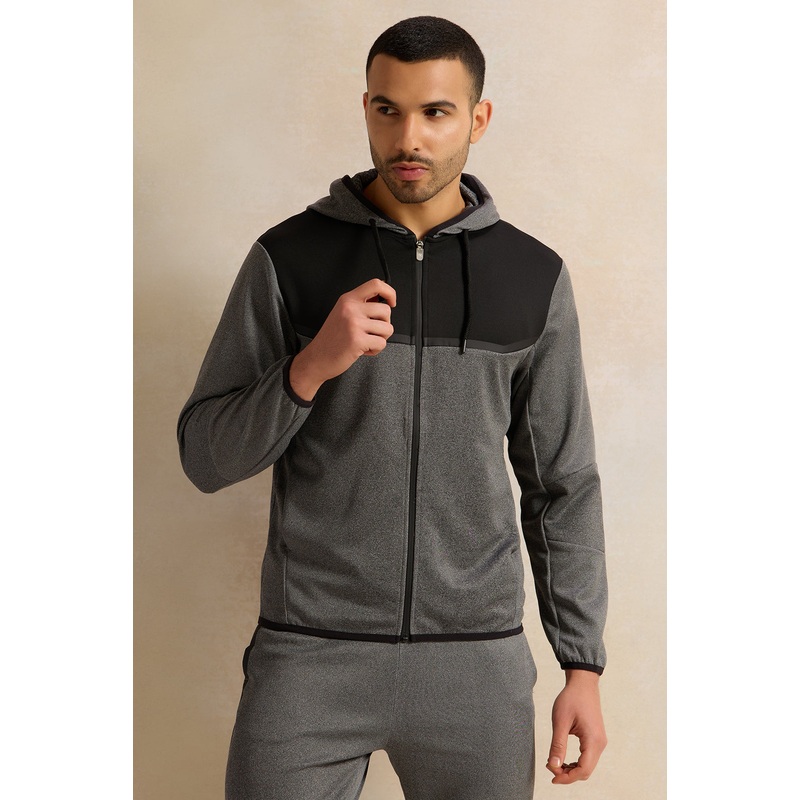 Men Charcoal Hooded Active Sweatshirt