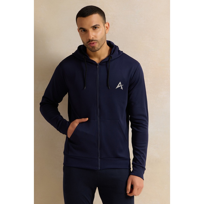 Men Navy Hooded Active Sweatshirt