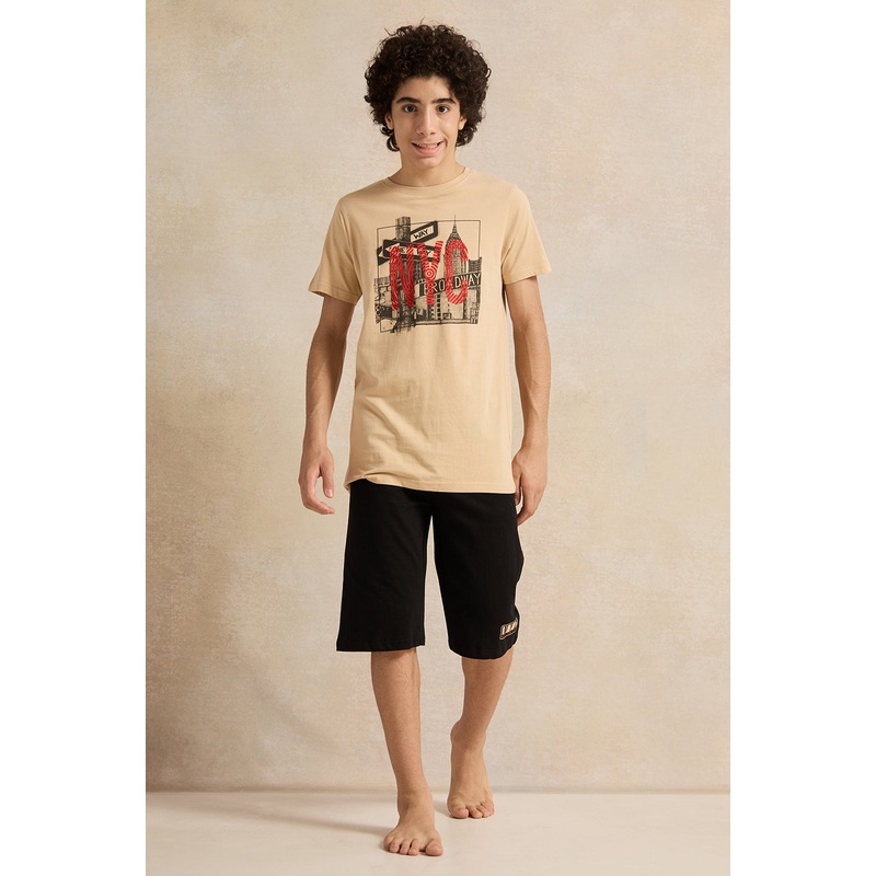 Senior Boys Beige Gaming Zone Basic Pyjama Set (2 Piece)