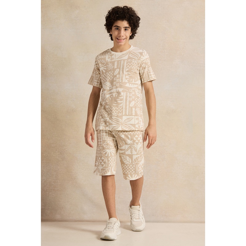 Senior Boys Beige Jacquard Casual Set (2 Piece)