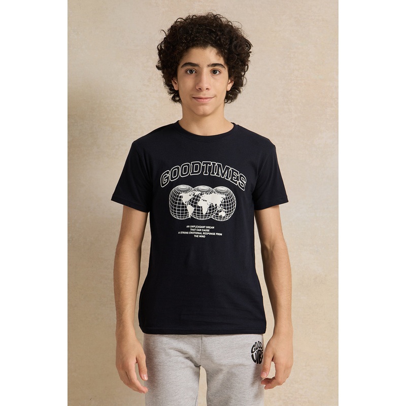 Senior Boys Black And Grey Printed  Pyjama Set (2 Piece)