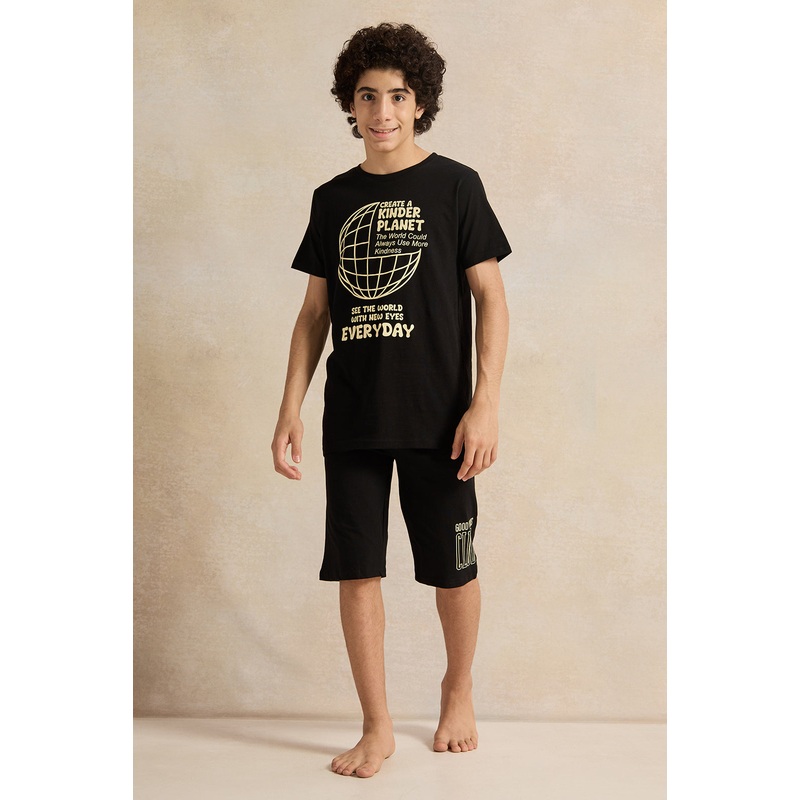 Senior Boys Black Kinder Planet Basic Pyjama Set (2 Piece)