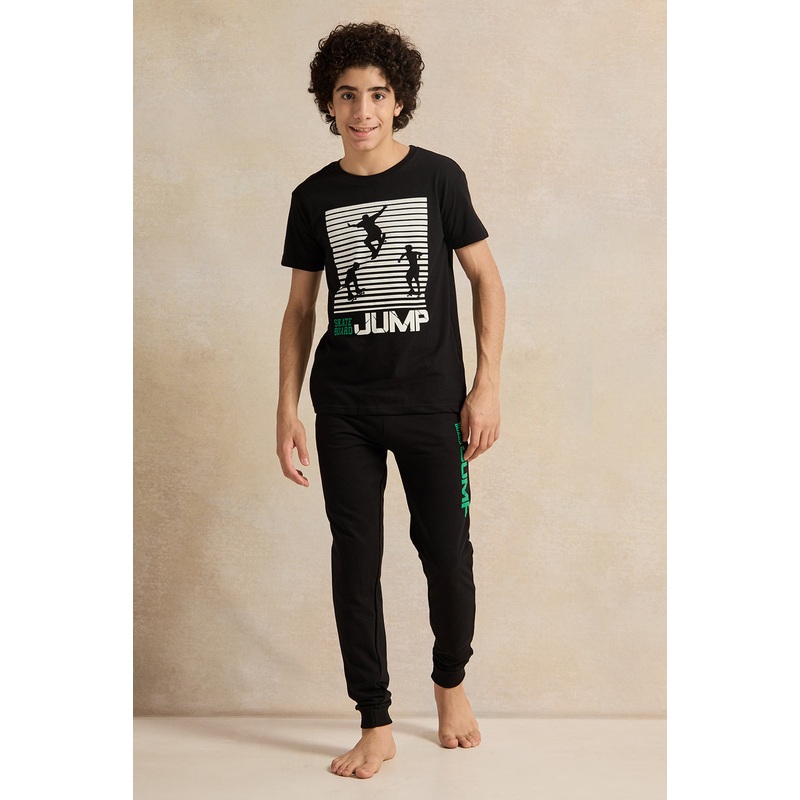 Senior Boys Black Printed  Pyjama Set (2 Piece)