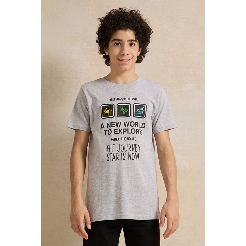 Senior Boys Grey Mel World To Explore Basic Pyjama Set (2 Piece)