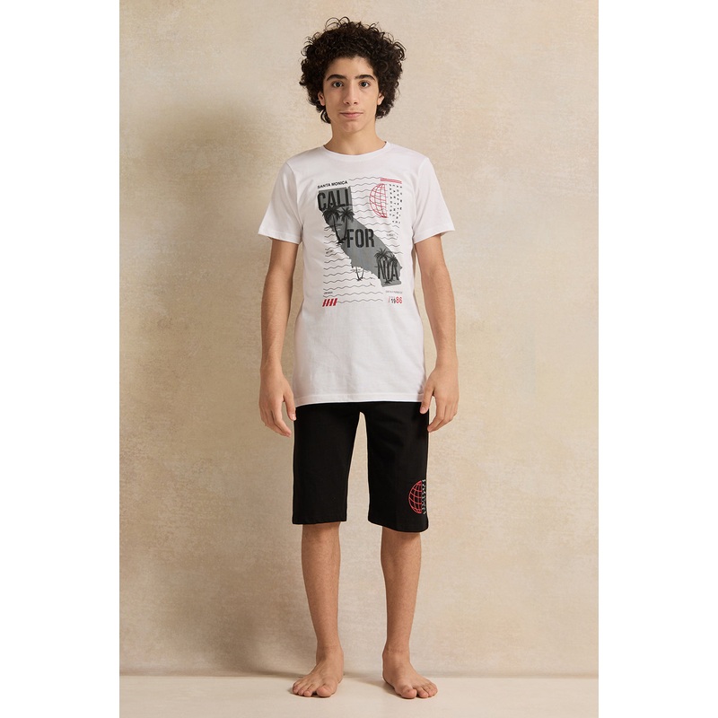 Senior Boys White California City Name Basic Pyjama Set (2 Piece)