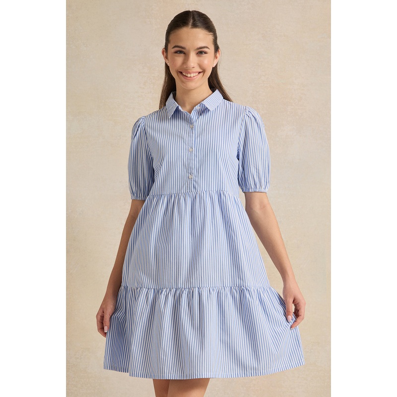 Senior Girls Blue And White Striped Dress